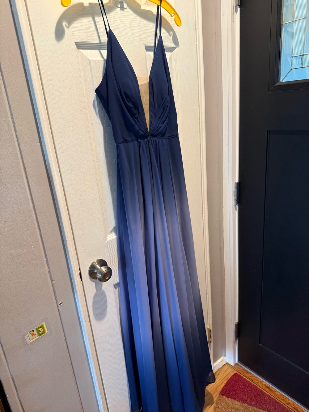 Aqua Navy Ombre Spaghetti-Strap Prom Dress